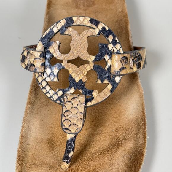 Tory Burch Miller Sandals | Snakeskin Print Thong Sandals | Iconic Logo Sandals - Picture 5 of 9